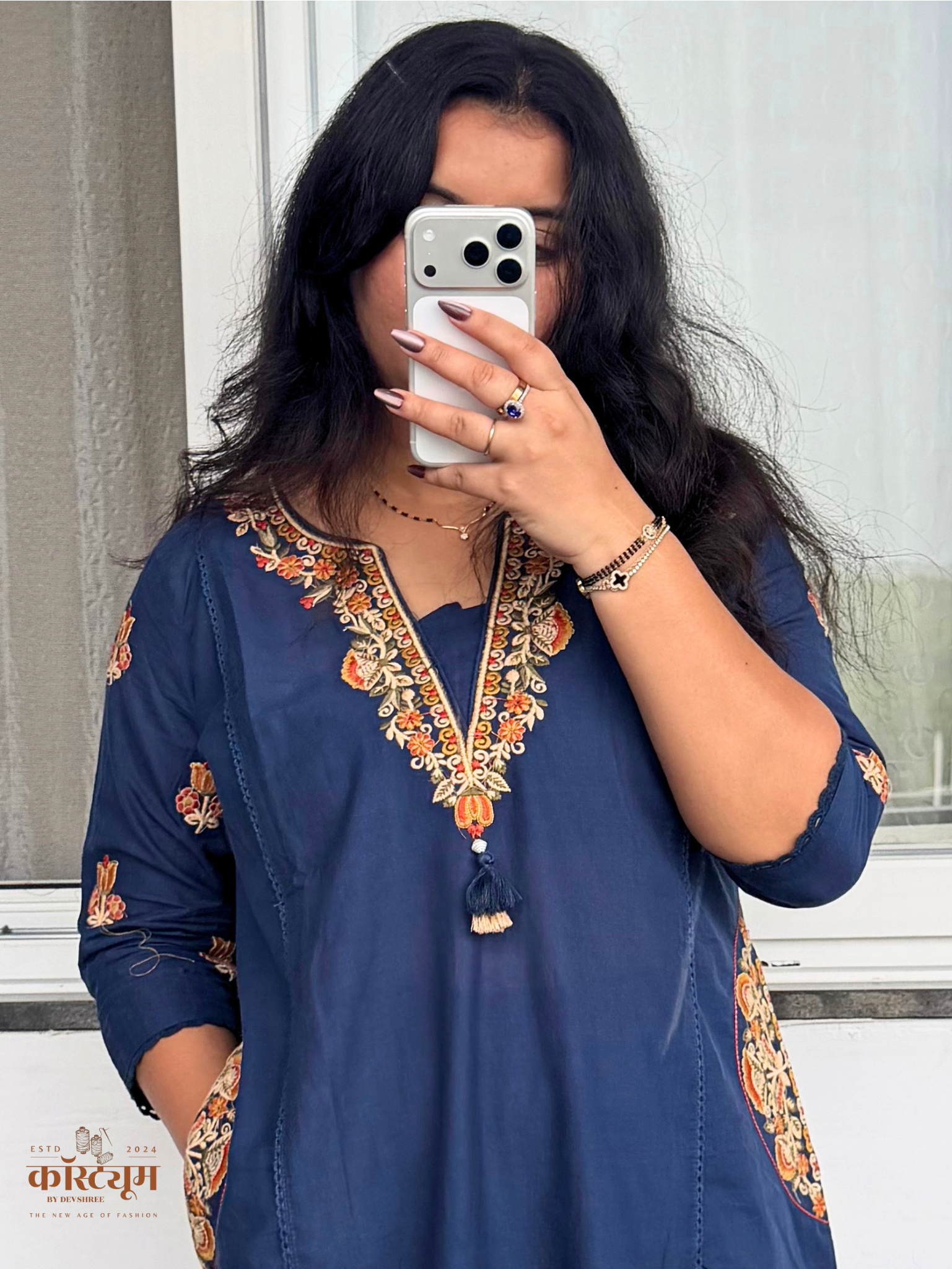 Midnight Blue Floral Embroidered Suit Set