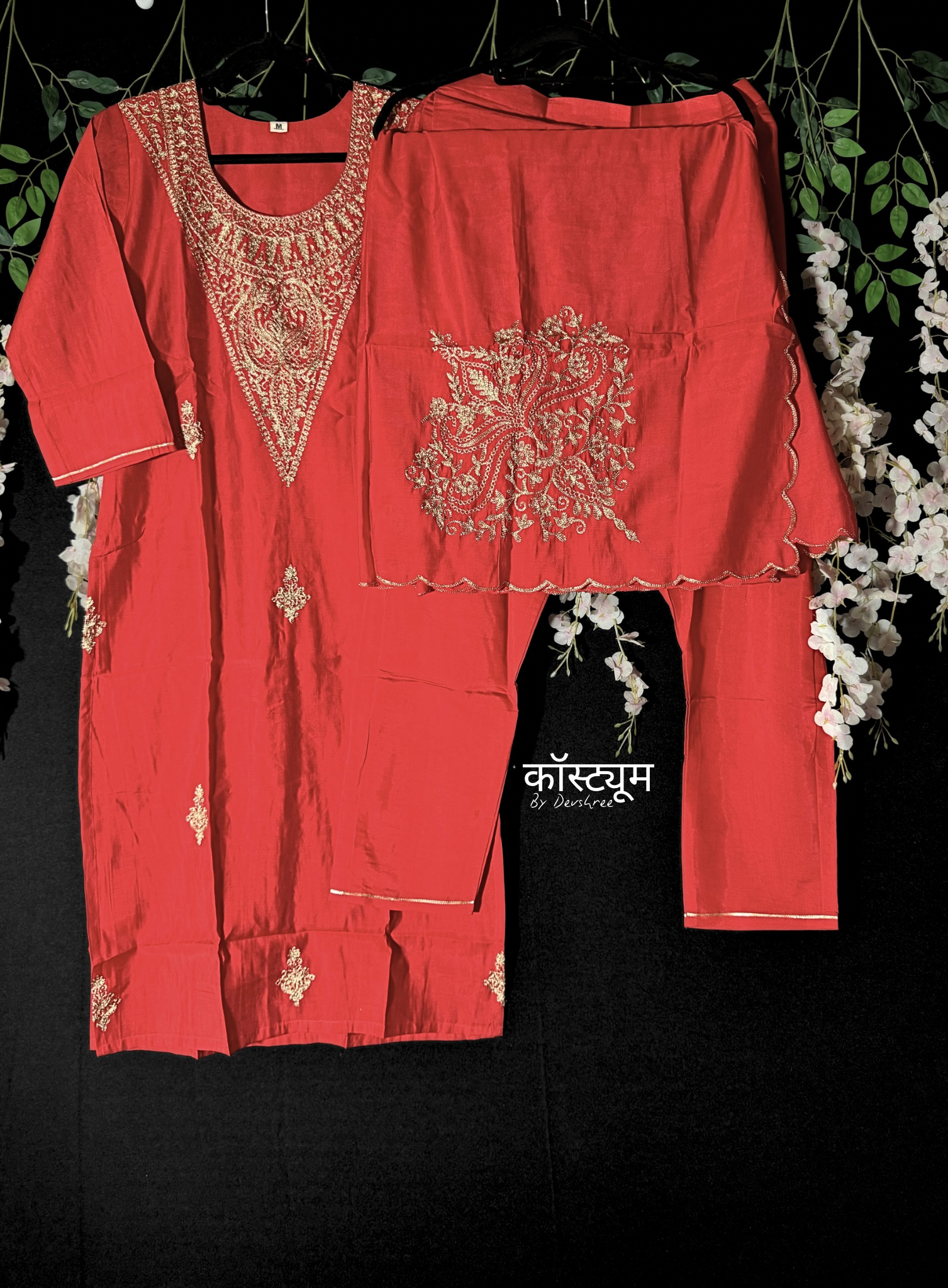 Brick red pure muslin suit set