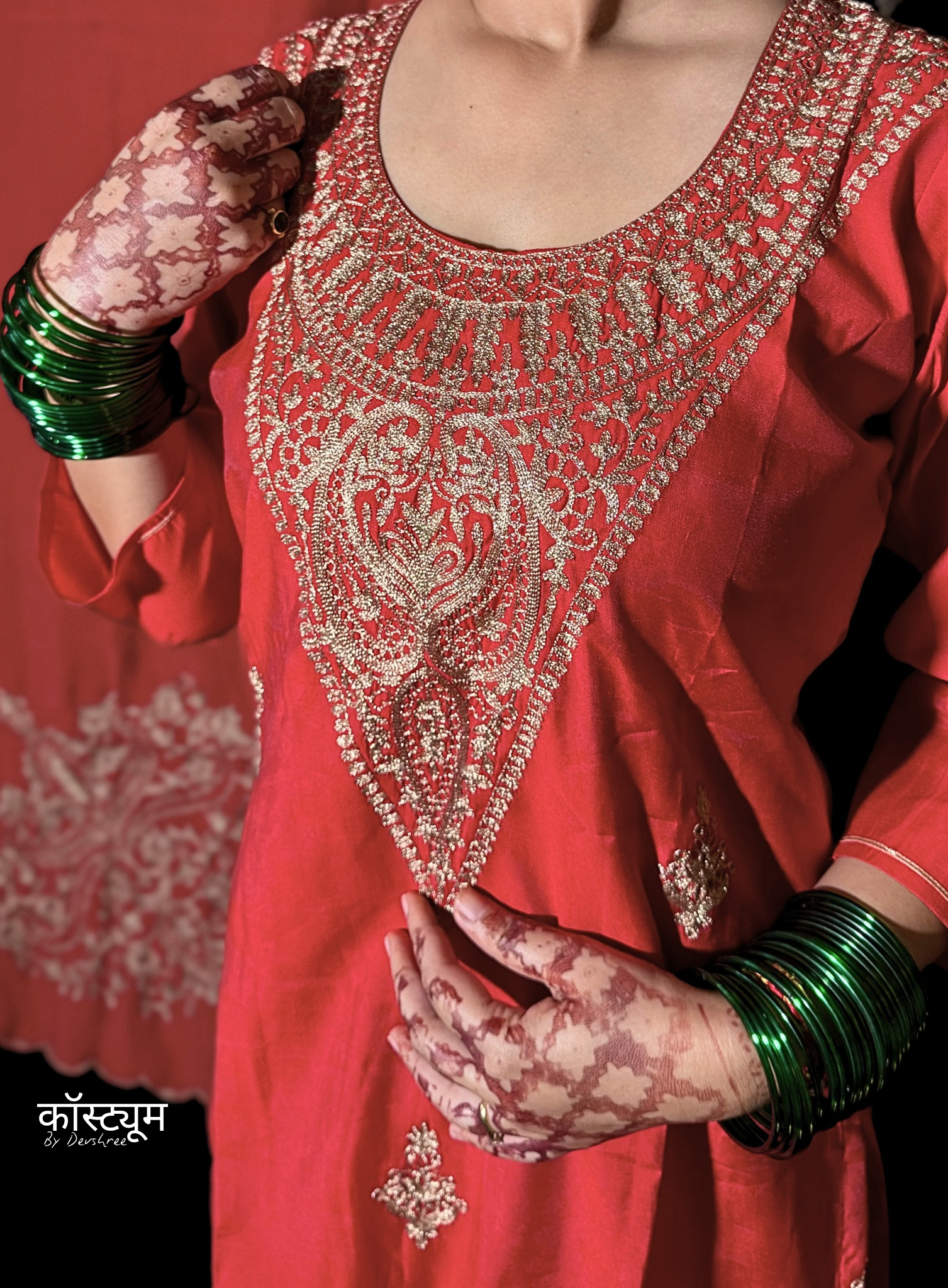 Brick red pure muslin suit set