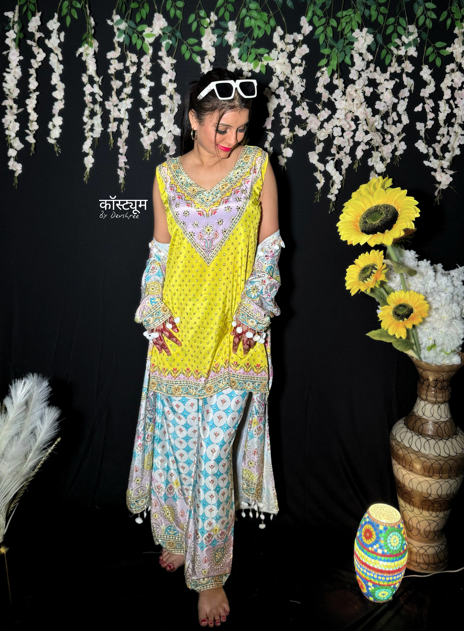 BASANTI yellow indo-western pure silk outfit
