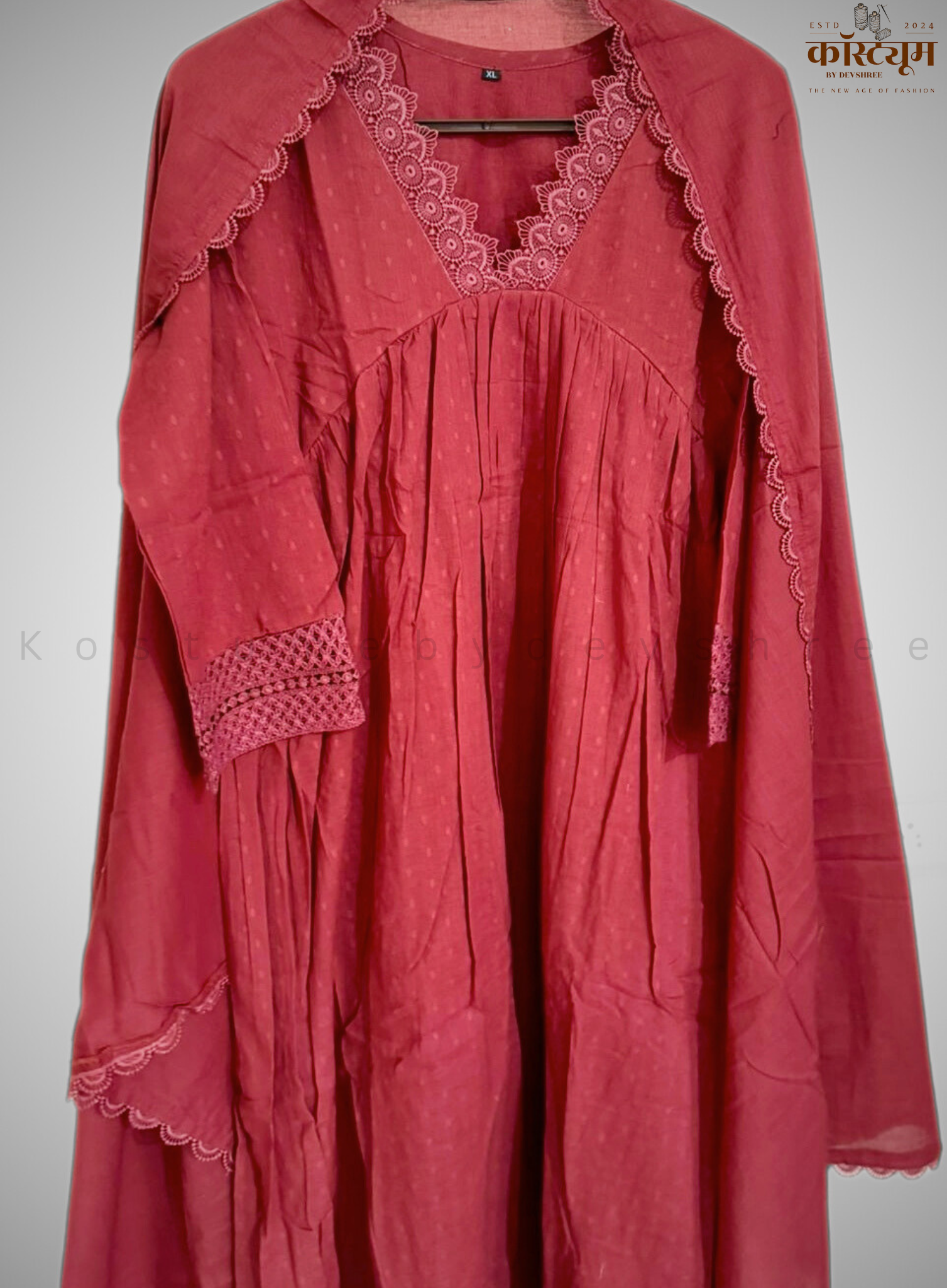 Pure cotton - brick red suit set