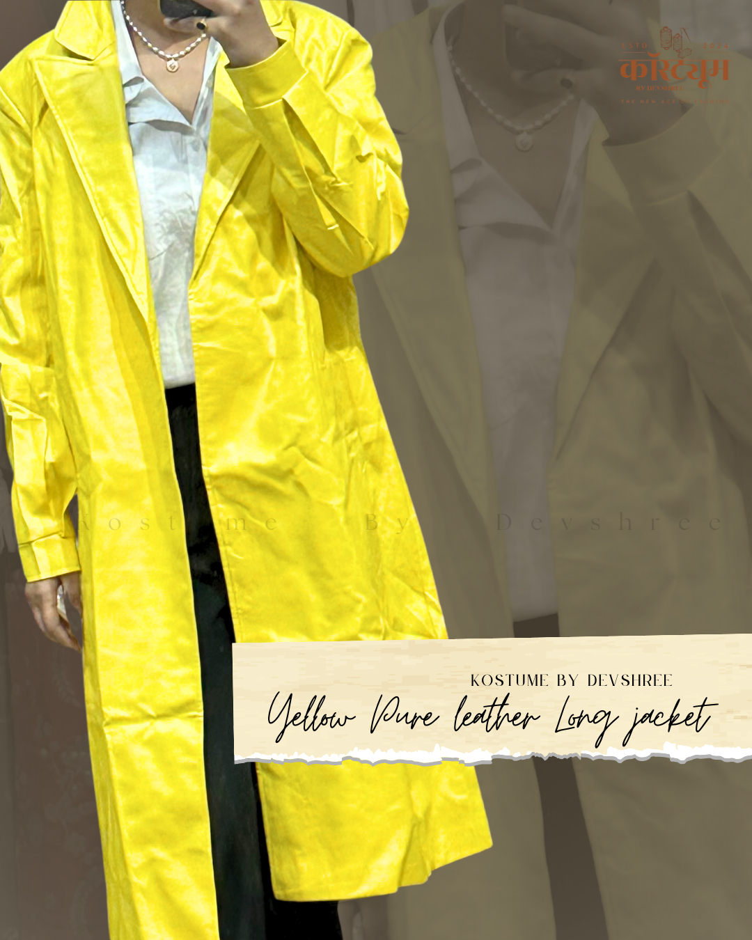 yellow pure leather winter jacket