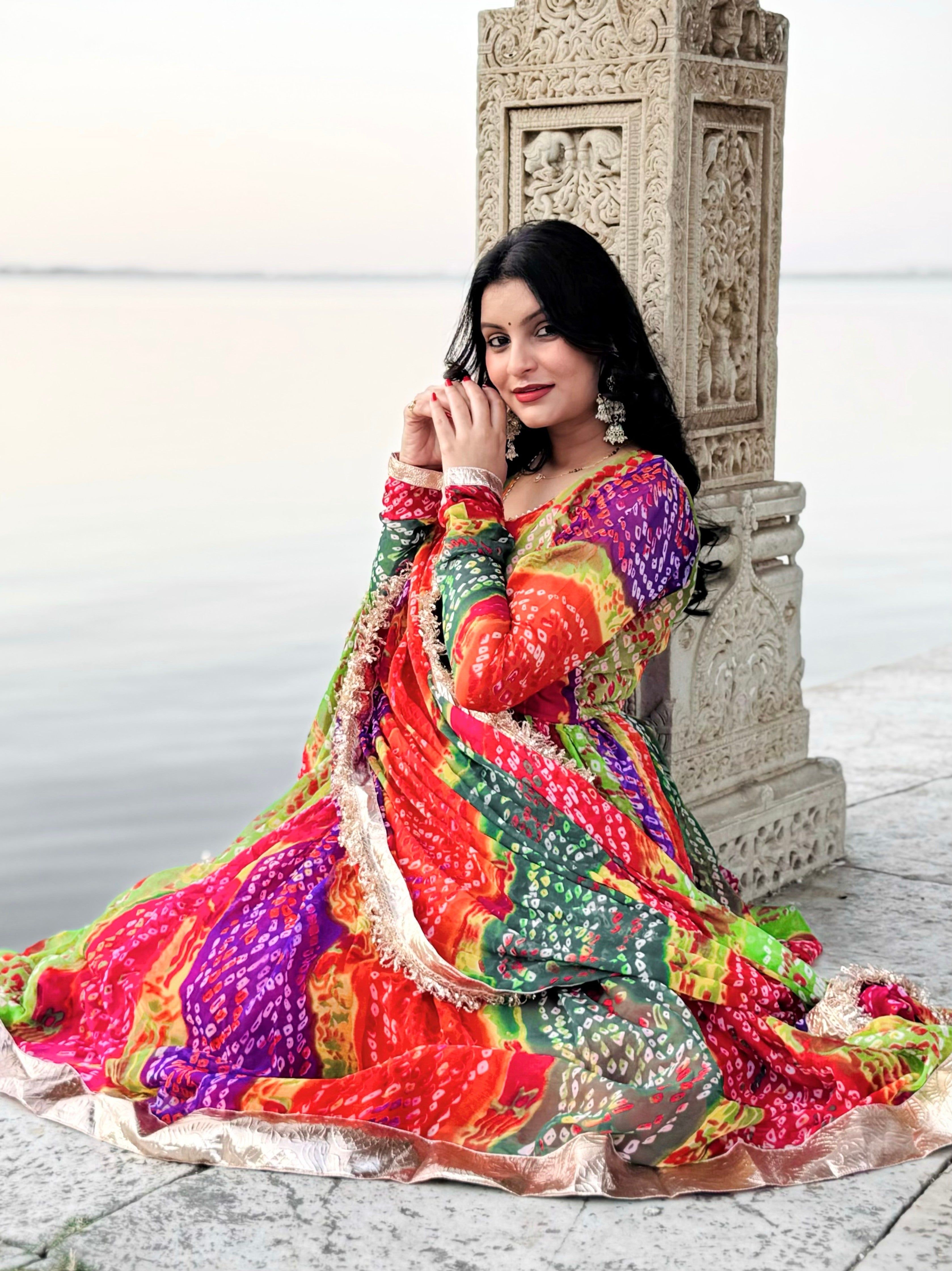 MASAAK-kali Pachranga Bandhej Angrakha Suit Set
