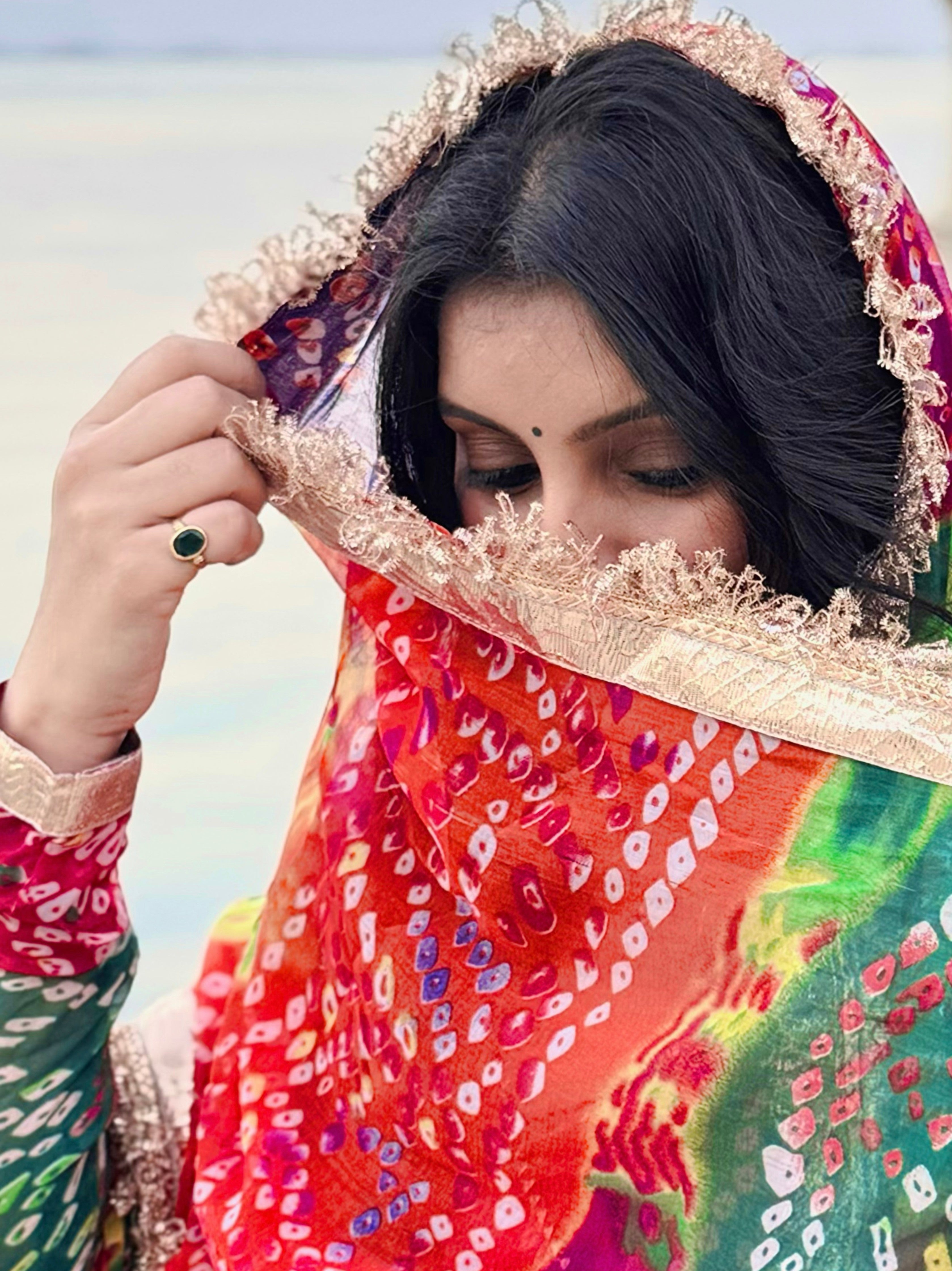 MASAAK-kali Pachranga Bandhej Angrakha Suit Set