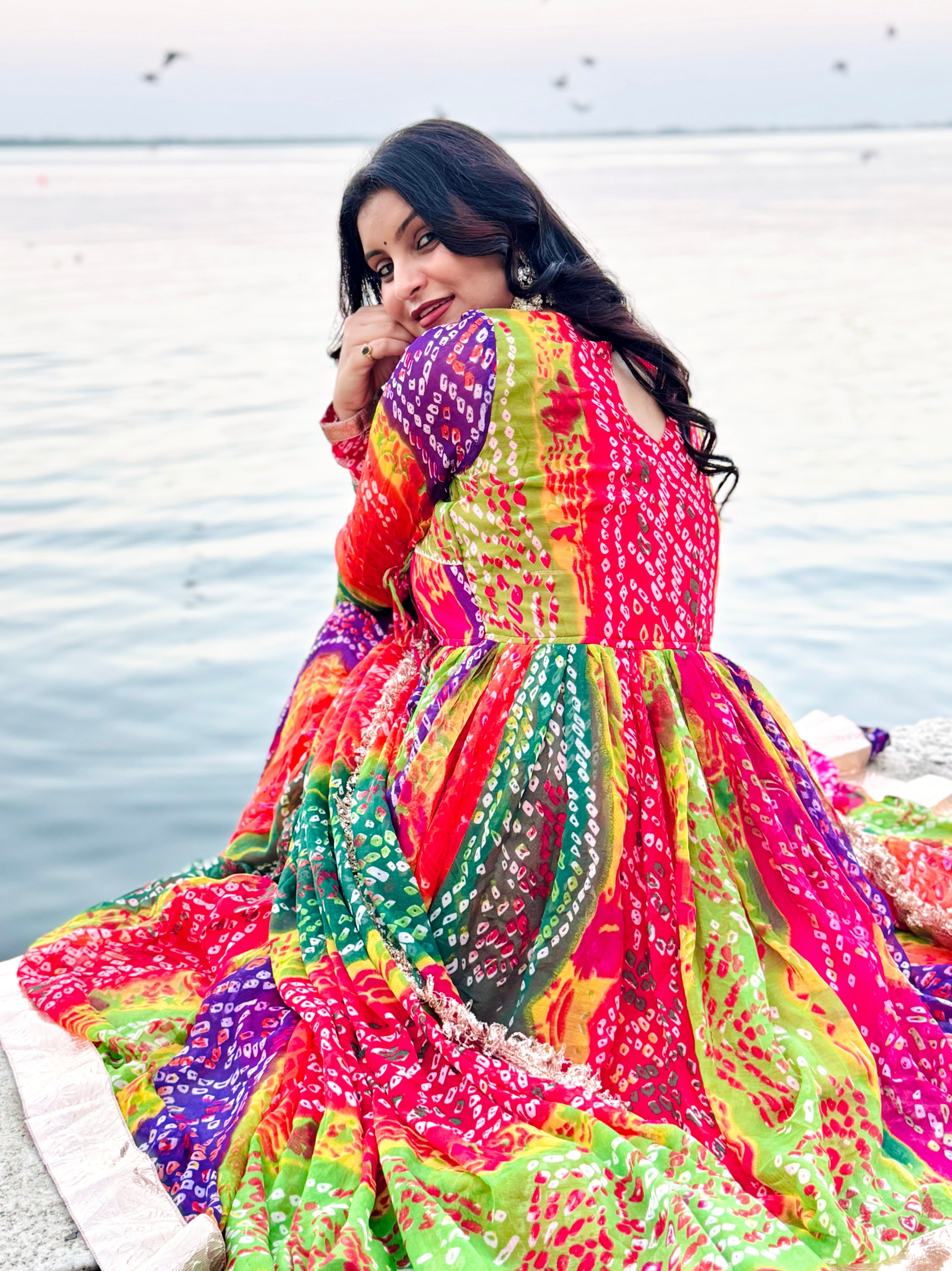 MASAAK-kali Pachranga Bandhej Angrakha Suit Set