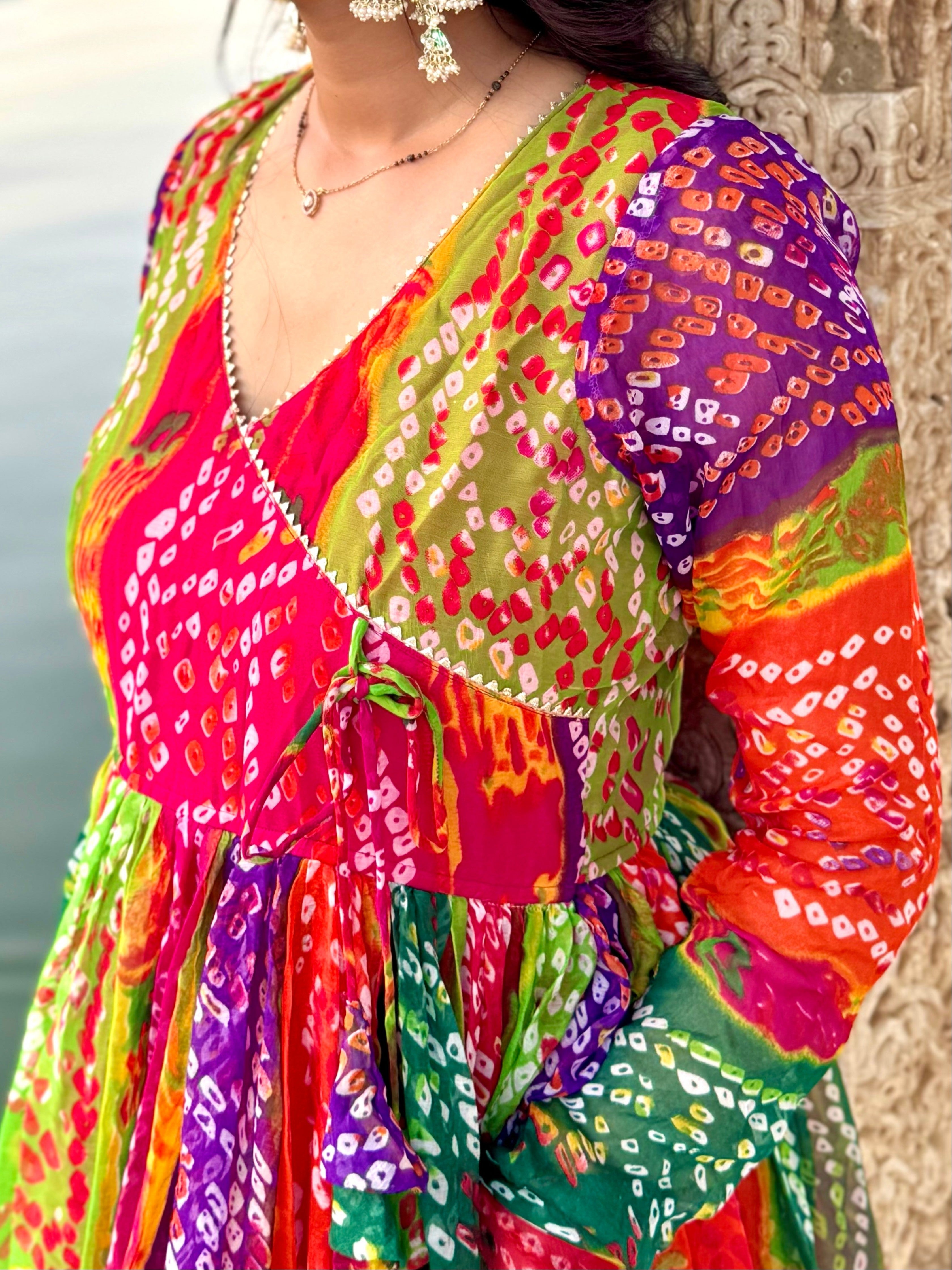 MASAAK-kali Pachranga Bandhej Angrakha Suit Set